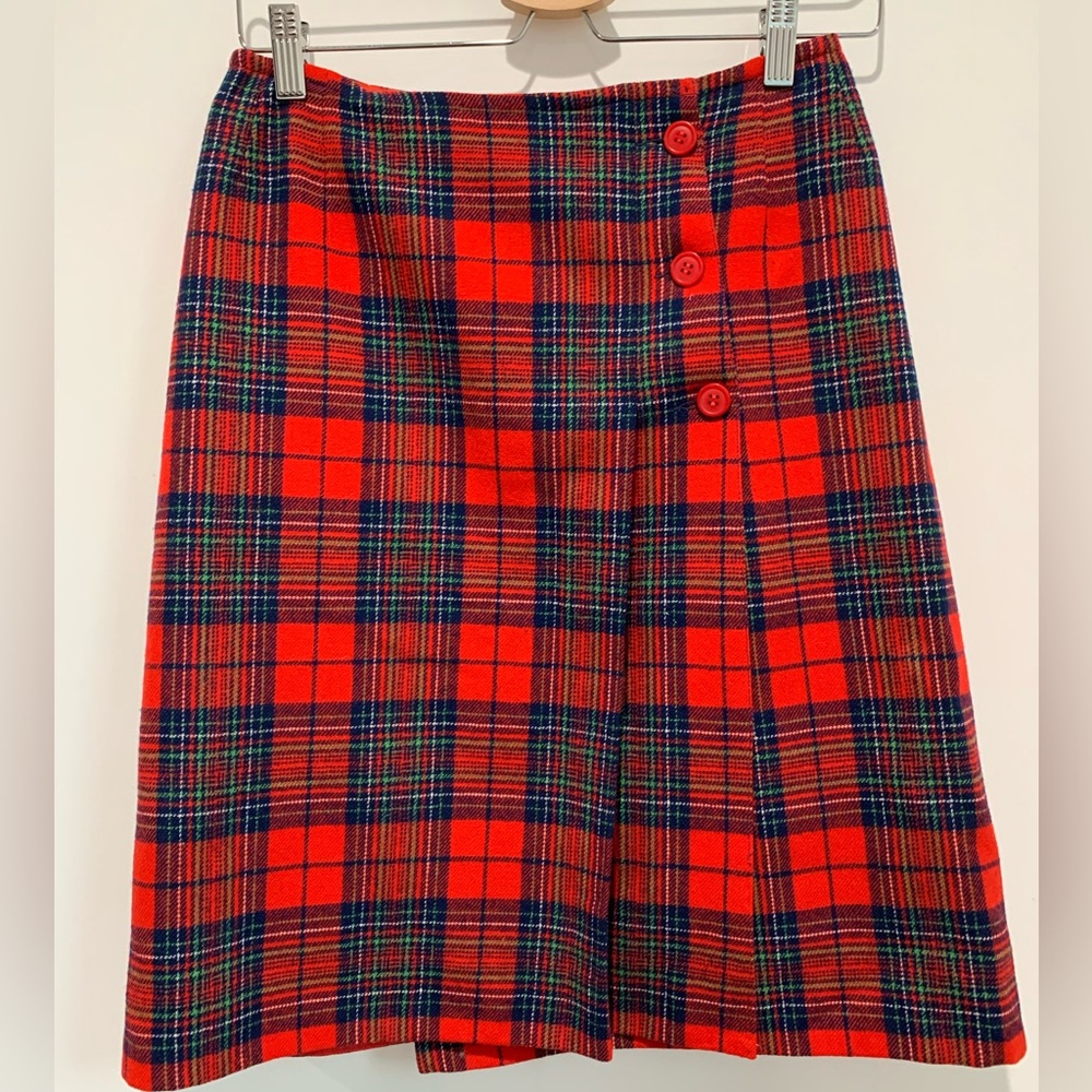 Pendleton Vintage Plaid Red and Blue Wool Midi Skirt | Size 6/8